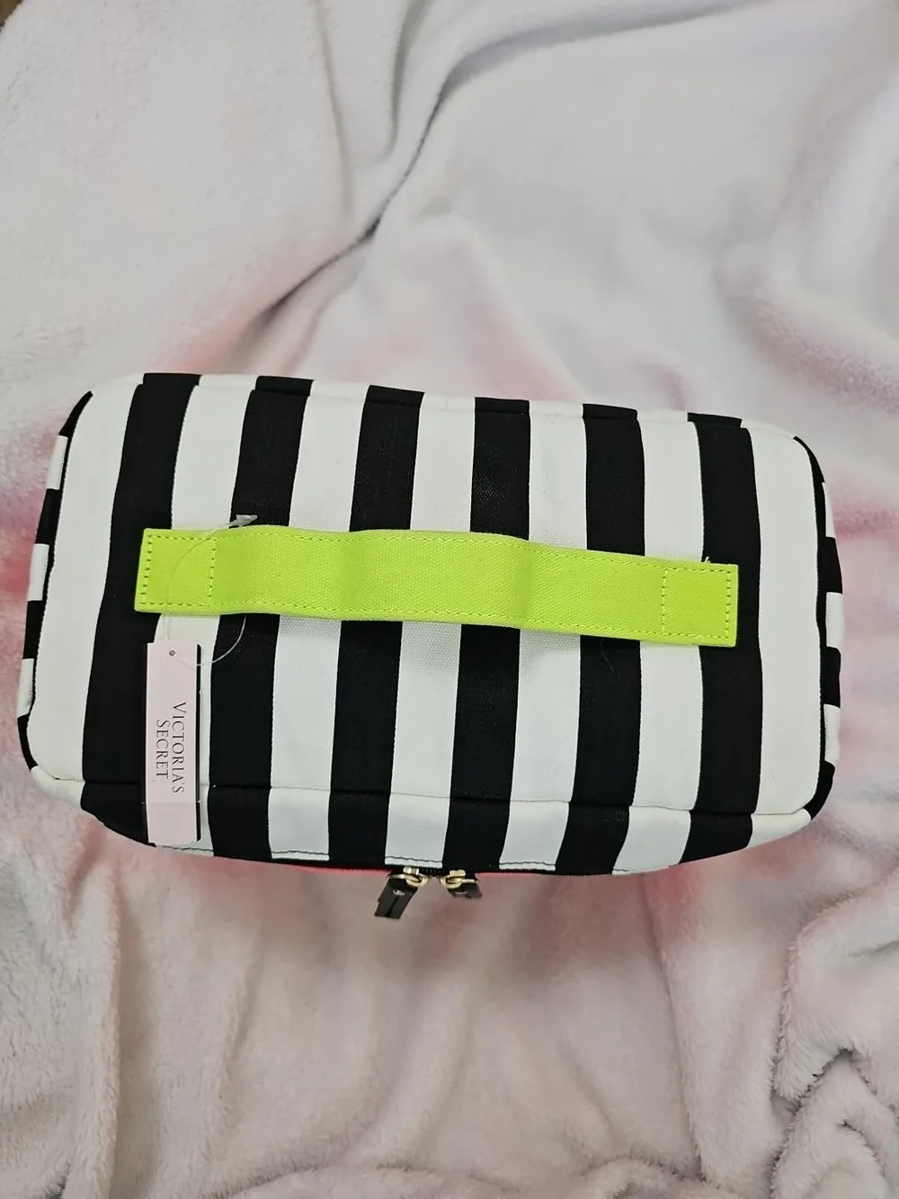 Victoria's Secret NWT Travel Train Case Pink Stripe Makeup Cosmetic Organizer